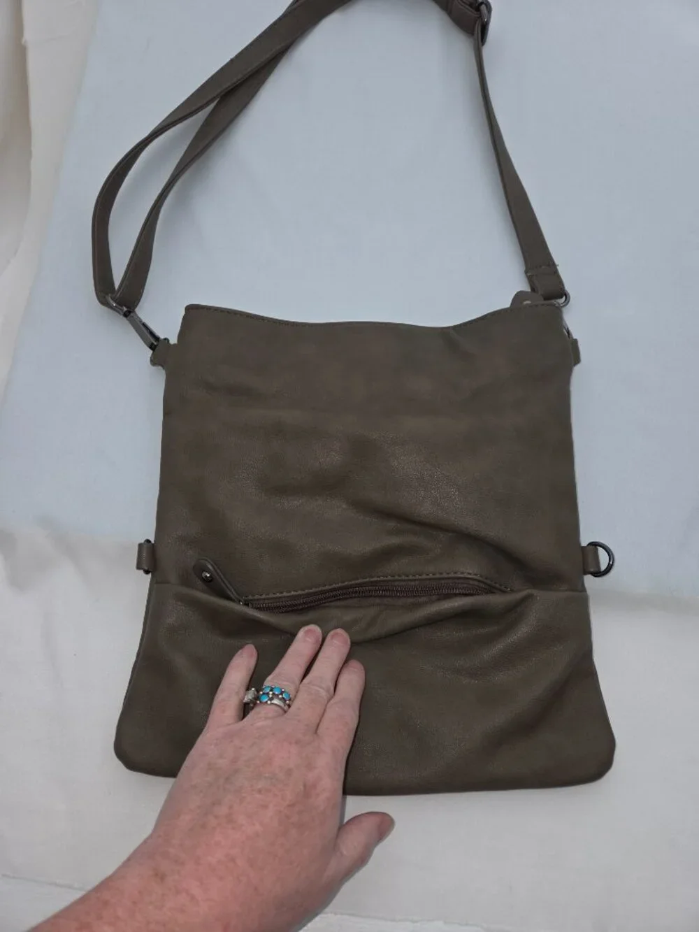 Urban Expressions Taupe-Grey Vegan Leather Studded Crossbody Bag